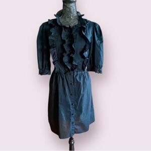 Alice Temperley for Target Black Ruffle Button-Up 3/4 Sleeve Shirt Dress